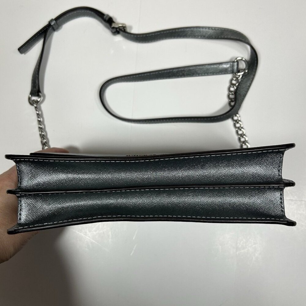 MICHAEL Michael Kors Womens Large Gusset Crossbody Light Pewter Silver Metallic - Picture 6 of 11